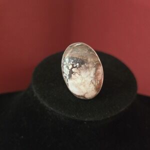 Large Scenic Jasper Sterling Silver Ring Oval Cabochon Statement Ring Size 8